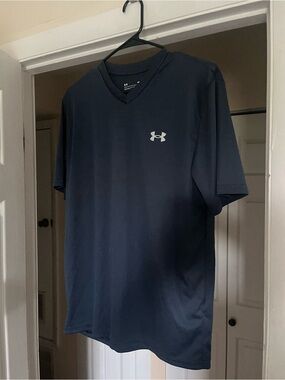 Under Armour Men's V-Neck Performance Shirt - Dark Blue with White Logo